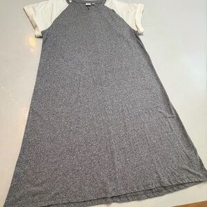 GAP Heather Gray Knit Tee Dress w/ Color Block Cream Sleeves, Large